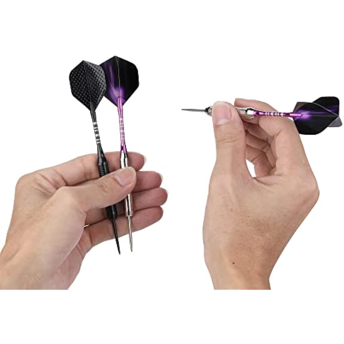 DARTSPACE 12 Pack Steel Tip Darts Set 22 24 Grams, Metal Tip Darts with Premium Black Blue Purple Darts Stem 24 Flights Extra 50 Rubber O-Rings 1 Dart Sharpener for Dart Board