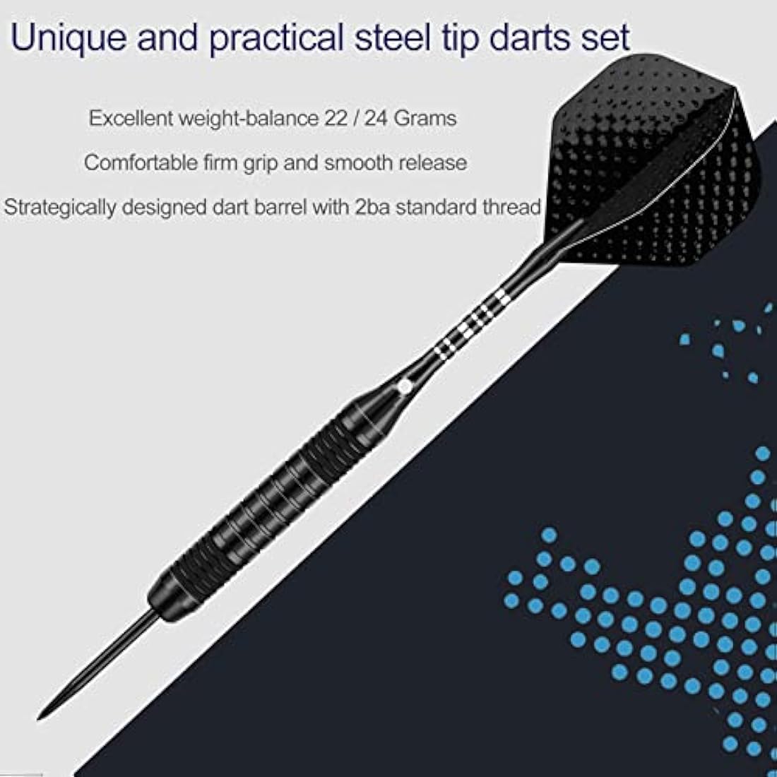 DARTSPACE 12 Pack Steel Tip Darts Set 22 24 Grams, Metal Tip Darts with Premium Black Blue Purple Darts Stem 24 Flights Extra 50 Rubber O-Rings 1 Dart Sharpener for Dart Board