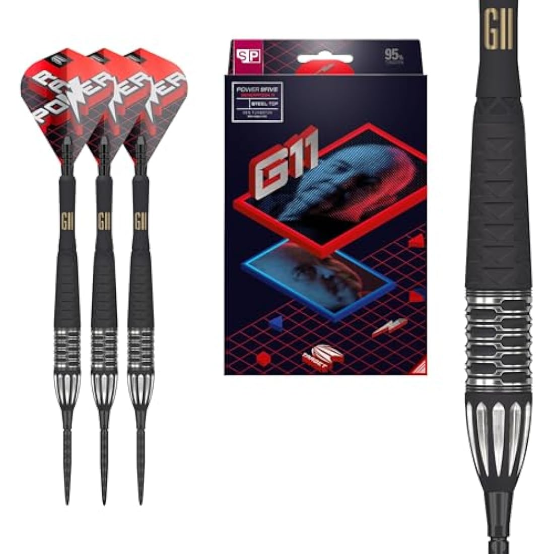 TARGET Darts Phil Taylor Gen 11 Power 9-Five Steel Tip Swiss Point Darts (3) Swiss Point Tool, 95% Tungsten Raw Power G11 | Generation 11 Phil Taylor Darts, Player Edition Swiss Points Dart Set