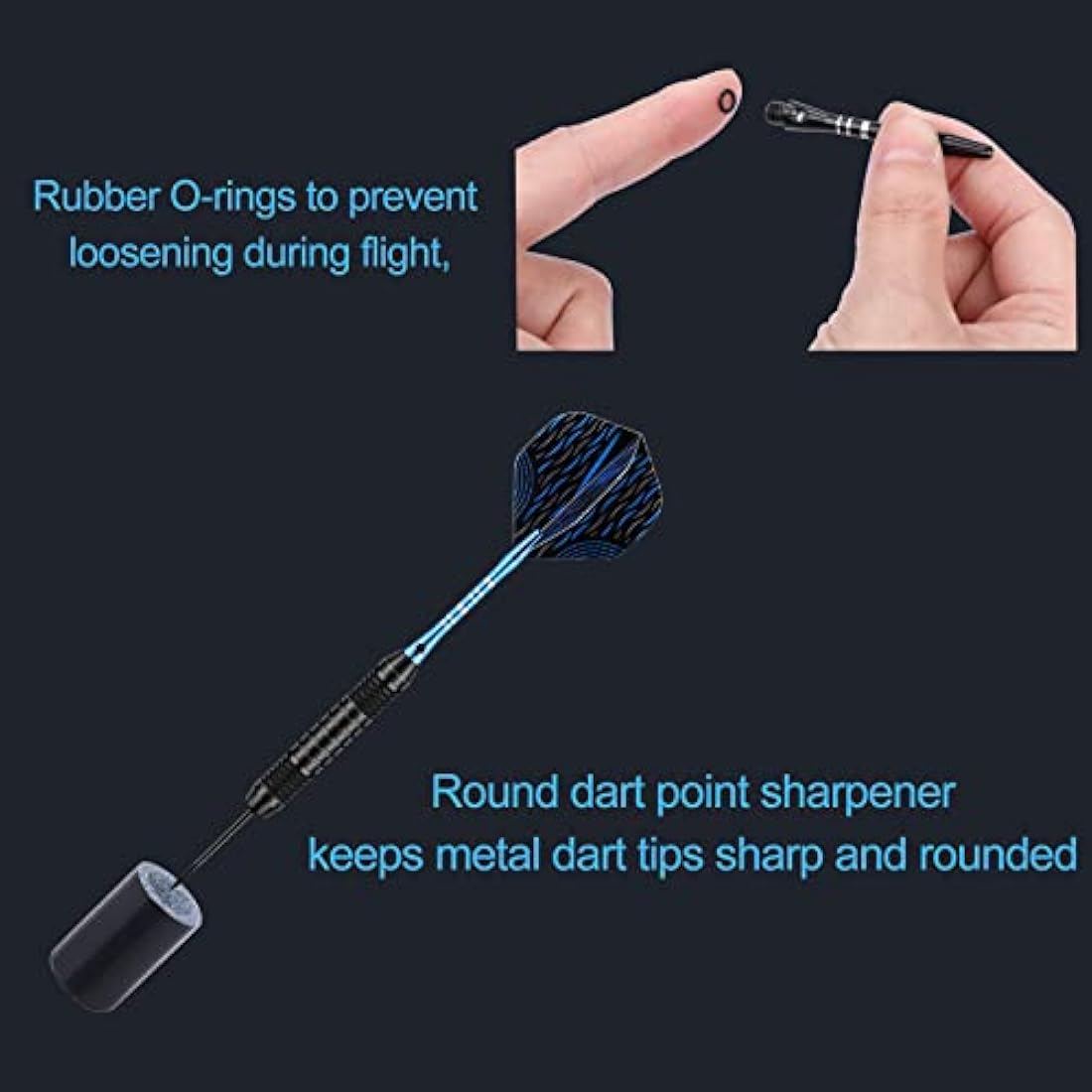 DARTSPACE 12 Pack Steel Tip Darts Set 22 24 Grams, Metal Tip Darts with Premium Black Blue Purple Darts Stem 24 Flights Extra 50 Rubber O-Rings 1 Dart Sharpener for Dart Board