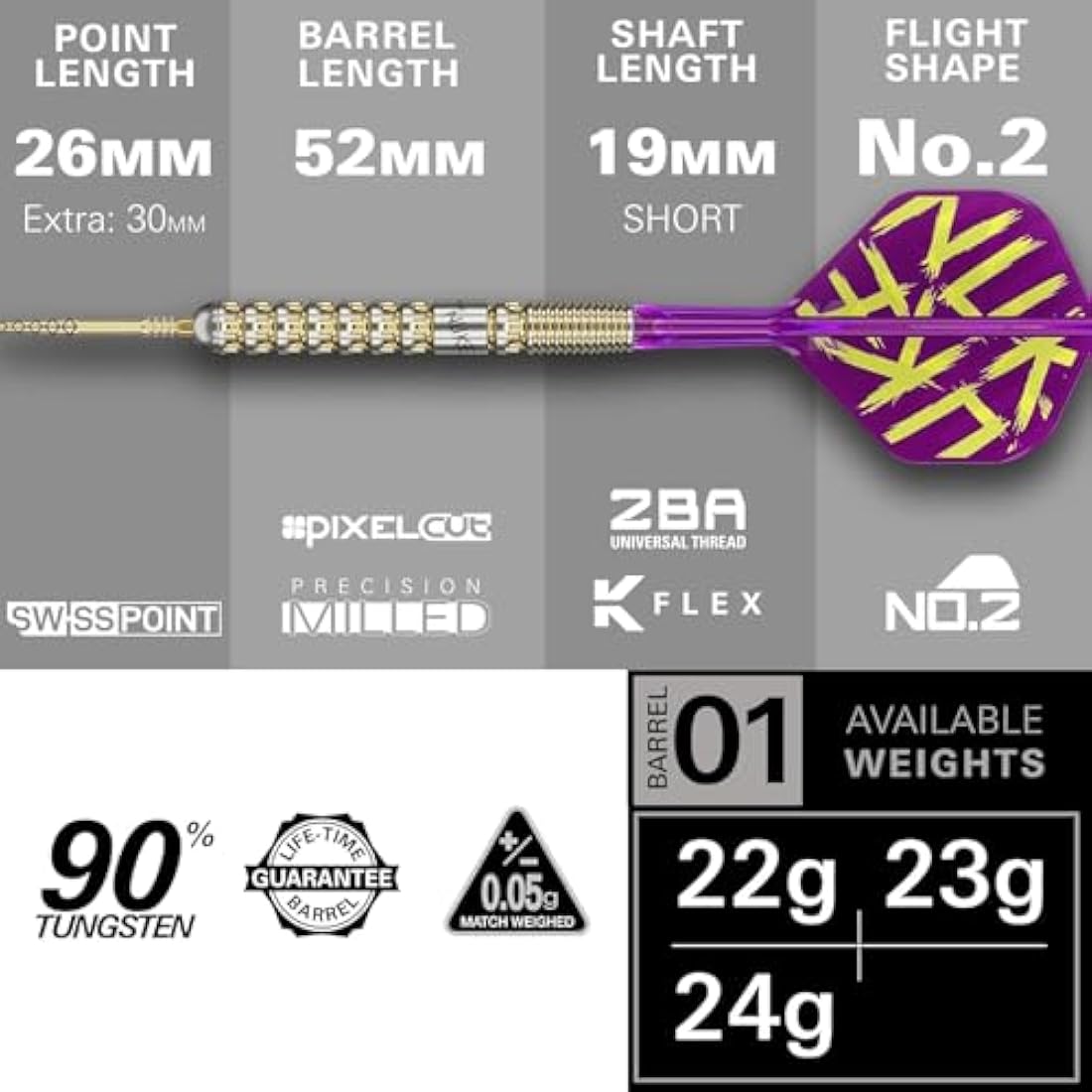 TARGET Darts Luke Littler Gen 1 Prodigy Steel Tip Swiss Point Darts, 90% Tungsten Darts, 22G/23G/24G | Generation 1 Gold Steel Tip Darts, G1 Player Edition Swiss Points Dart Sets, Flights and Shafts