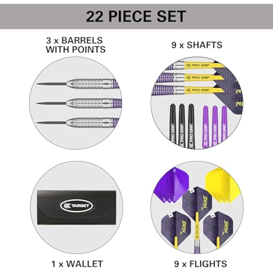 TARGET Darts Luke Littler Set – 22G Steel Tip Brass Darts or 85-Piece Dart Accessories Pack | The Nuke Player Edition Professional Darts & Accessories, Pro Grip Dart Shafts, Pro Ultra Flights