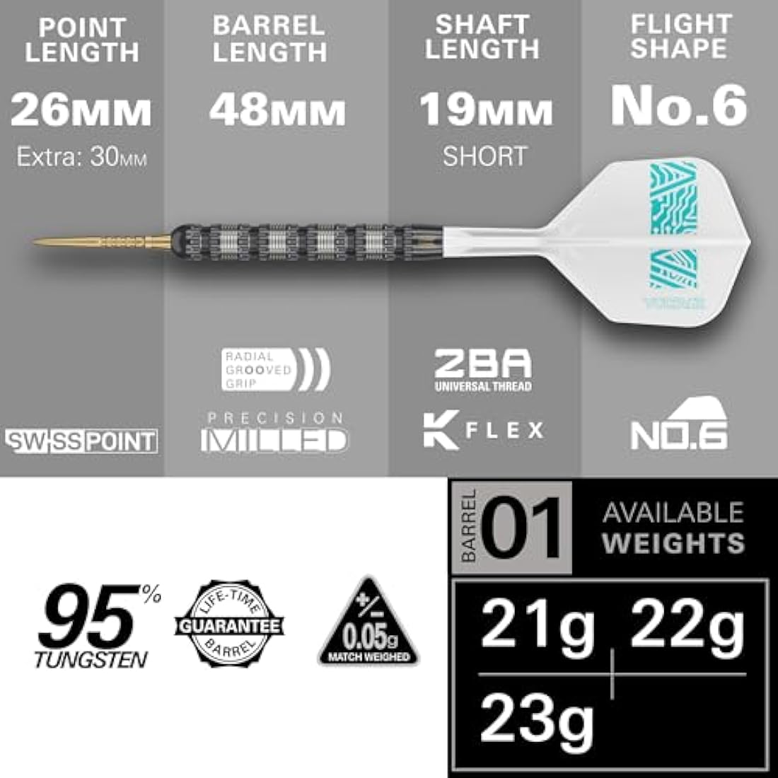 TARGET Darts Rob Cross 95K Steel Tip Swiss Point Darts, 95% Tungsten Darts with K-Flex Flights, 21G/22G/23G | Voltage Darts, Player Edition Swiss Points K Flex Dart Set, Swiss Point Tool Included