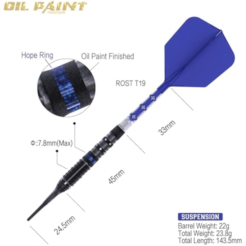CUESOUL MOTORCYCLE Soft Tip 90% Tungsten Dart Set with Oil Paint Finished and Unifying ROST T19 Flight