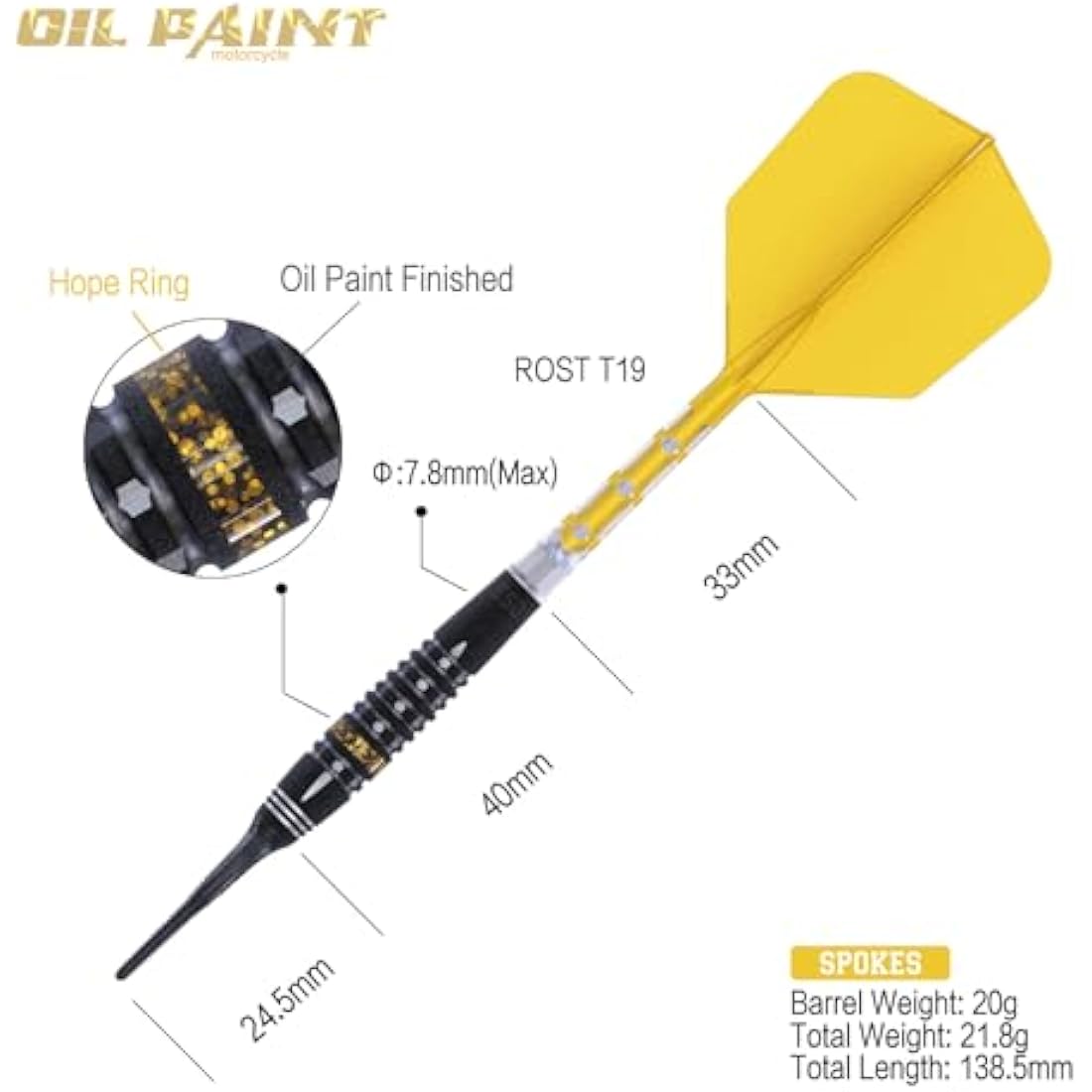 CUESOUL MOTORCYCLE Soft Tip 90% Tungsten Dart Set with Oil Paint Finished and Unifying ROST T19 Flight