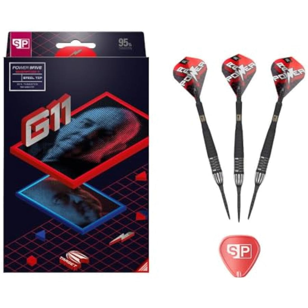 TARGET Darts Phil Taylor Gen 11 Power 9-Five Steel Tip Swiss Point Darts (3) Swiss Point Tool, 95% Tungsten Raw Power G11 | Generation 11 Phil Taylor Darts, Player Edition Swiss Points Dart Set