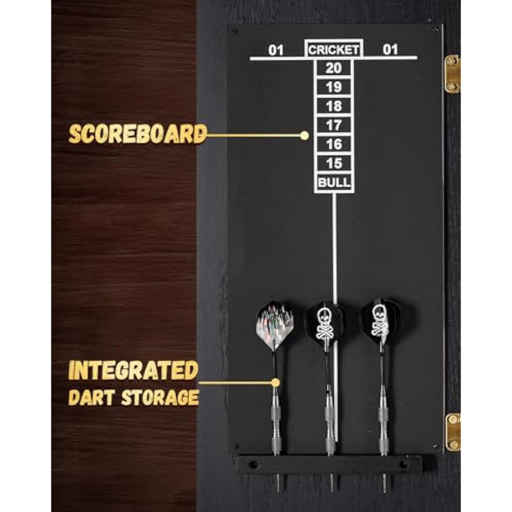 Yirinatek Sisal Dart Board Cabinet Sets, Professional Dart Boards Set [12*Steel Darts] - Wooden Dartboard Cabinet with Integrated Scoreboard for Family Game Rooms