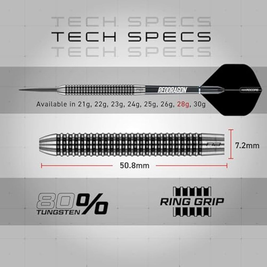 RED DRAGON Pegasus Professional Tungsten Steeltip Darts Set Available in 21, 23, 24, 25, 26, 28, 30 Gram with Flights, Stems (Shafts) and Wallet