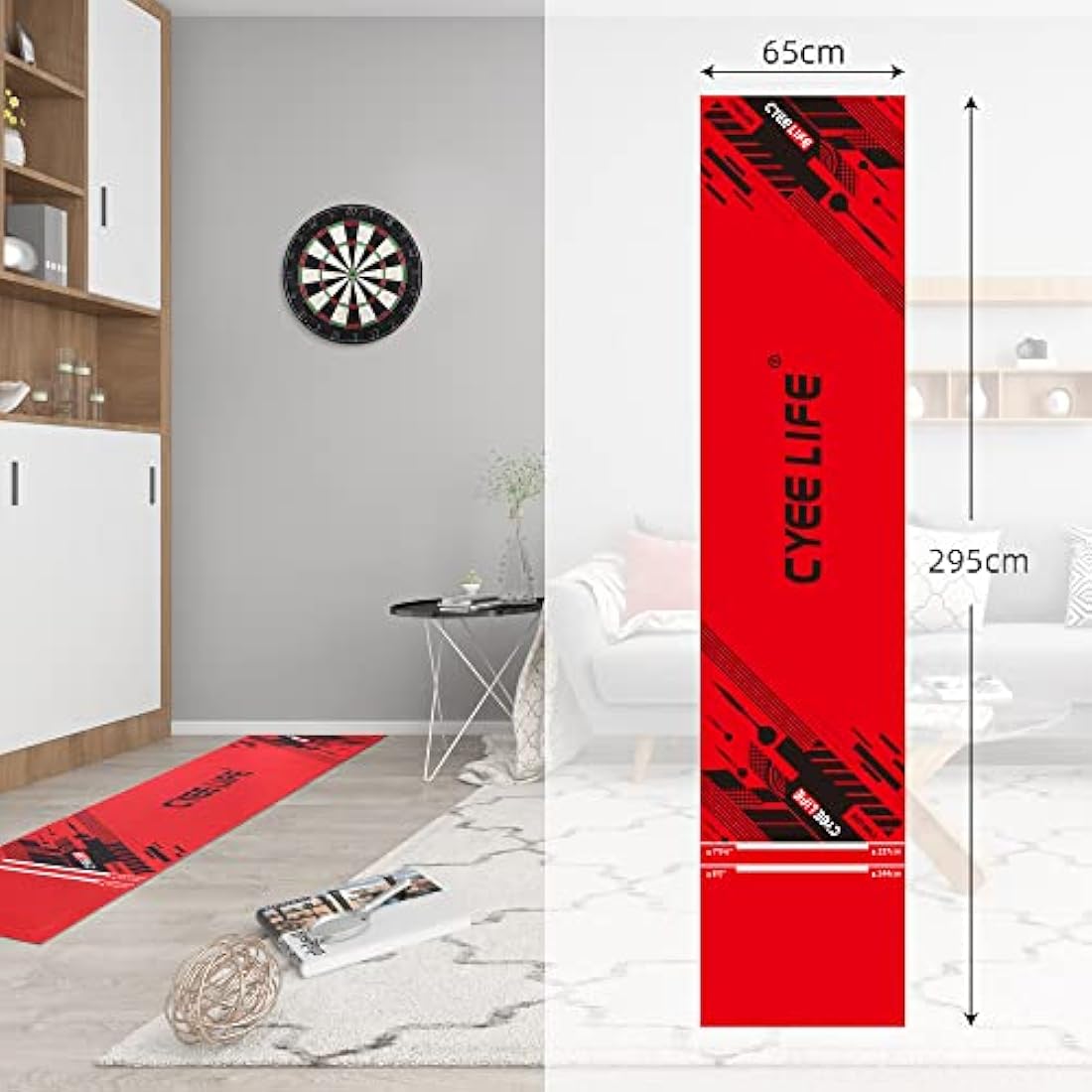 CyeeLife Dart Mat 65 * 295cm with Carry bag and Oche Strip Lines for Steel and Soft Tip Darts Games,Multiple styles to choose from