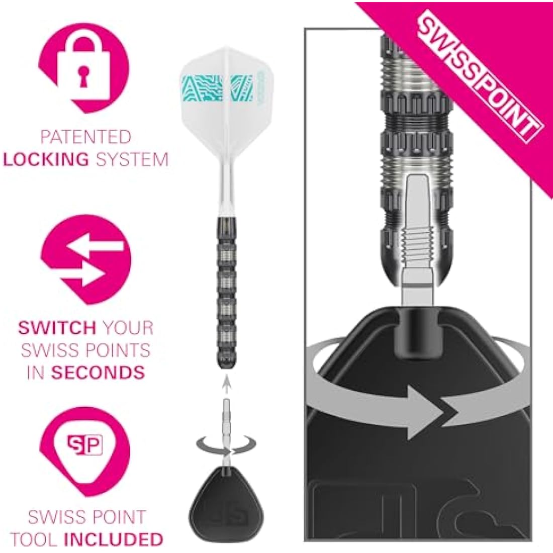 TARGET Darts Rob Cross 95K Steel Tip Swiss Point Darts, 95% Tungsten Darts with K-Flex Flights, 21G/22G/23G | Voltage Darts, Player Edition Swiss Points K Flex Dart Set, Swiss Point Tool Included