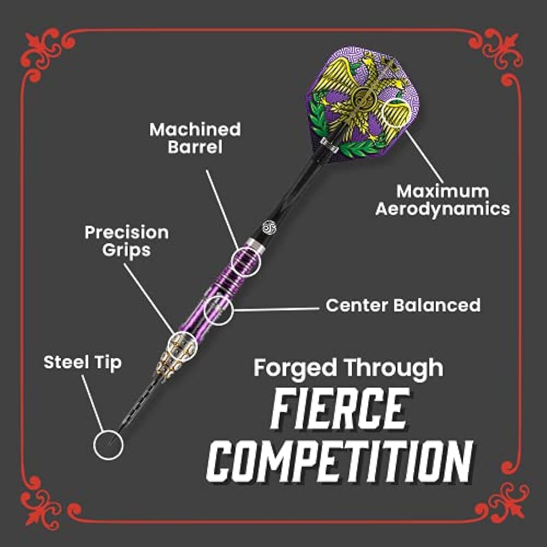 Shot! Darts Roman Empire Caesar Steel Tip Dart Set Center Weighted 95% Tungsten Barrels