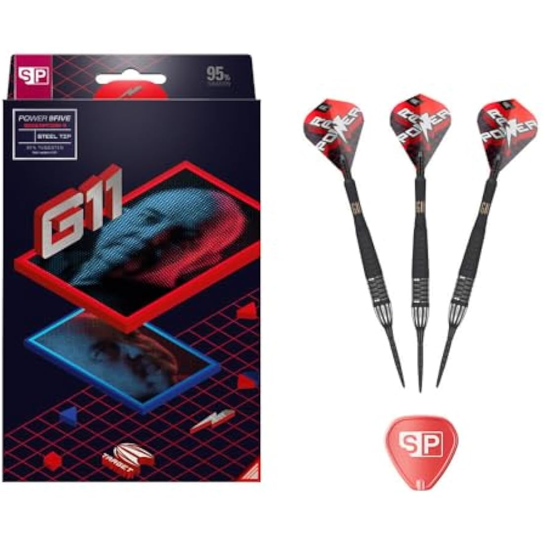 TARGET Darts Phil Taylor Gen 11 Power 9-Five Steel Tip Swiss Point Darts (3) Swiss Point Tool, 95% Tungsten Raw Power G11 | Generation 11 Phil Taylor Darts, Player Edition Swiss Points Dart Set
