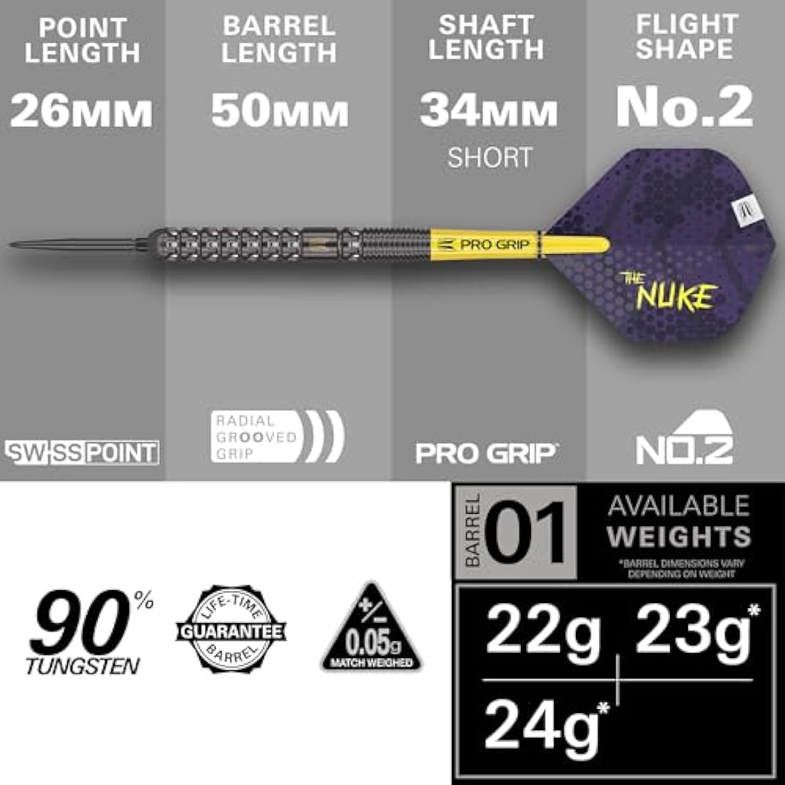 TARGET Darts Luke Littler G1 Steel Tip Swiss Point Darts, 90% Tungsten Dart, 22G/23G/24G | Generation 1 Steel Tip Dart, Player Edition Swiss Points Dart Sets with Tool, Pro Grip Shafts & No.2 Flights