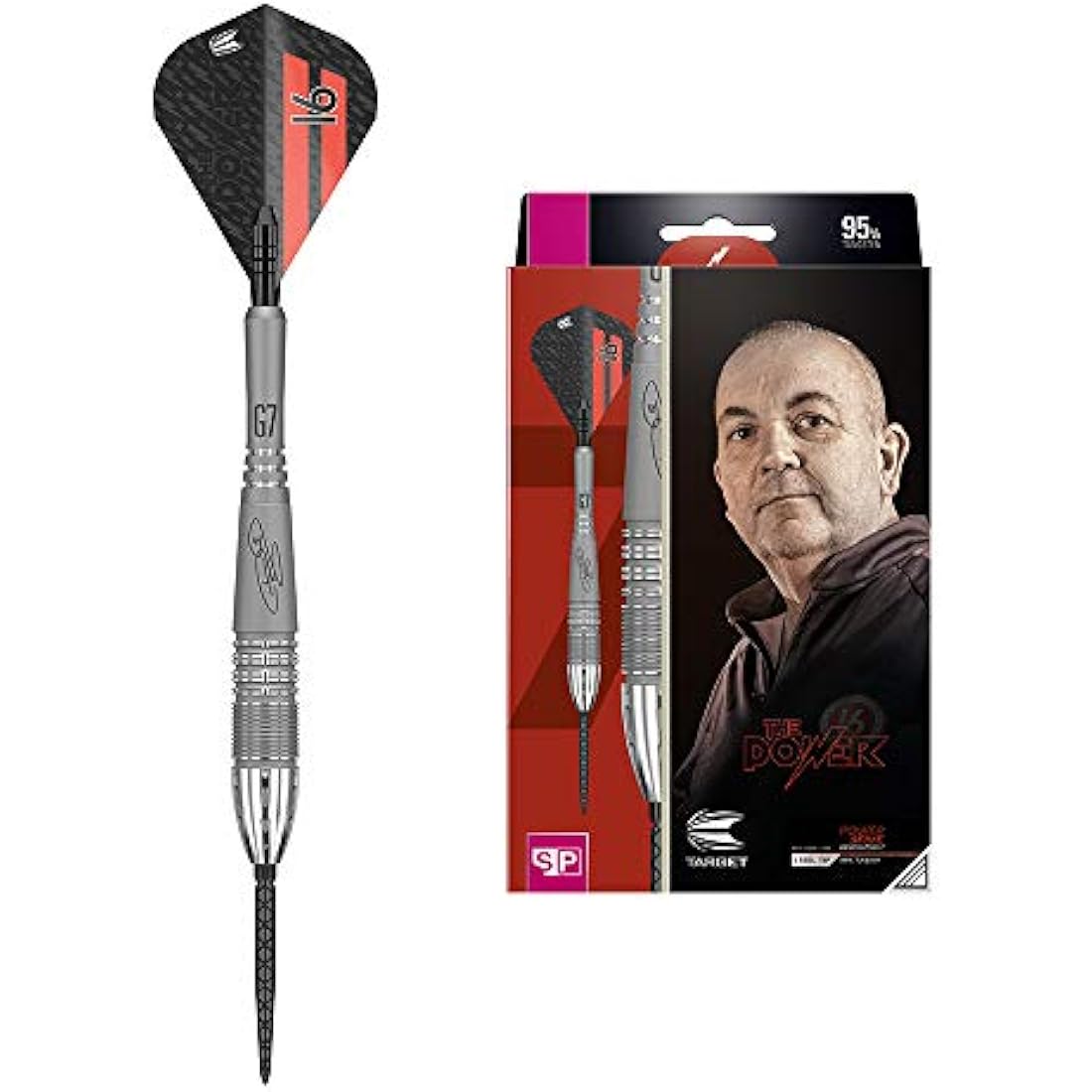 TARGET Darts Phil Taylor Power 9-Five Gen 7 | 95% Tungsten, Swiss Point Steel Tip Darts Set | Player-Edition Dart Set, Swiss Point Darts
