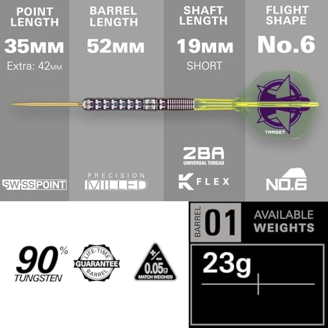 Target Darts Luke Littler World Champion Steel Tip Swiss Point Darts, 90% Tungsten Dart Set, 23G | The Nuke 2025 Special Edition K-Flex, Key Ring, Spare SLK Swiss Points and Premium Tool Included