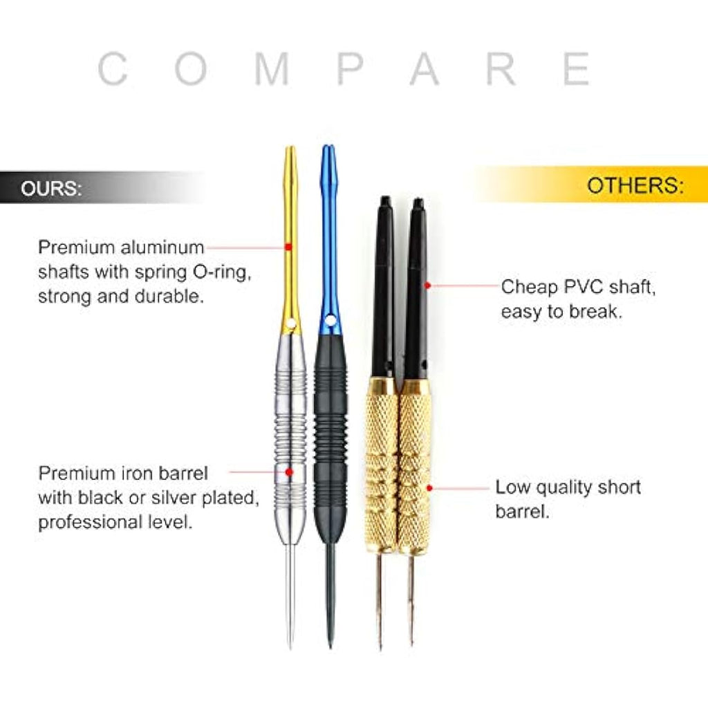 centaur 12 Pack Steel Tip Darts, Professional 22/24 Grams Metal Dart Set with 4 Color Premium Aluminum Shafts and 4 Style PET Flights and Dart Case, Beginner or Professional Darts