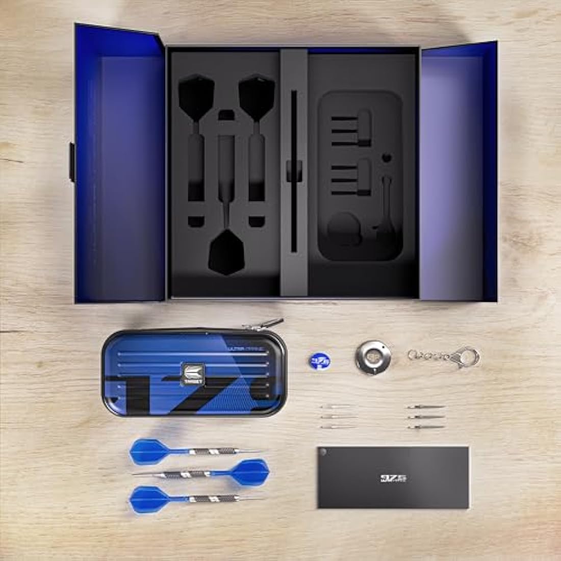 TARGET Darts 975 Ultra Marine 97.5% Tungsten Swiss Point Steel Tip Darts Set with K-Flex