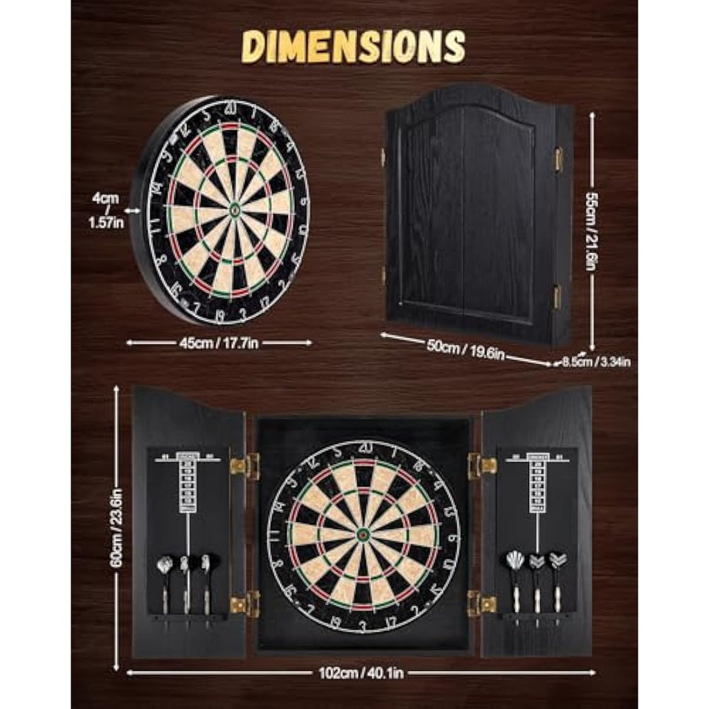 Yirinatek Sisal Dart Board Cabinet Sets, Professional Dart Boards Set [12*Steel Darts] - Wooden Dartboard Cabinet with Integrated Scoreboard for Family Game Rooms
