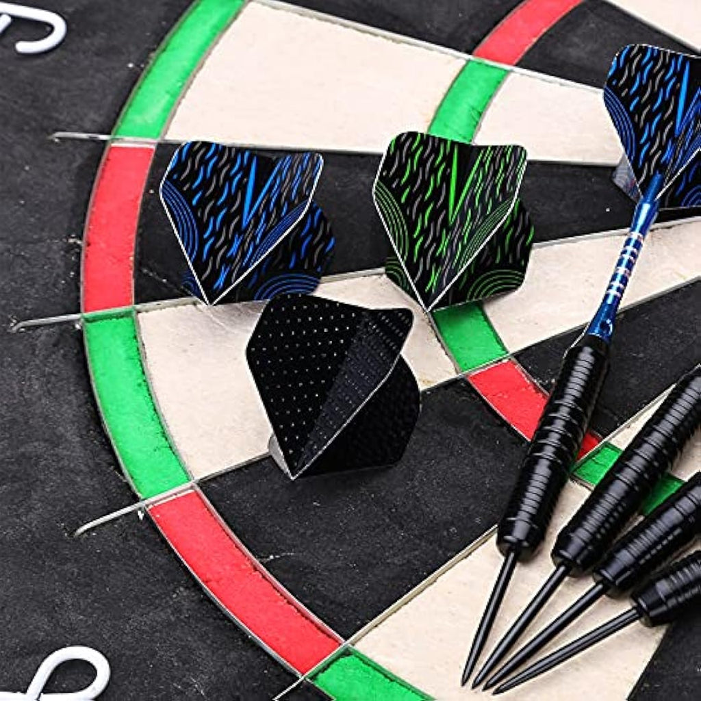 DARTSPACE 12 Pack Steel Tip Darts Set 22 24 Grams, Metal Tip Darts with Premium Black Blue Purple Darts Stem 24 Flights Extra 50 Rubber O-Rings 1 Dart Sharpener for Dart Board