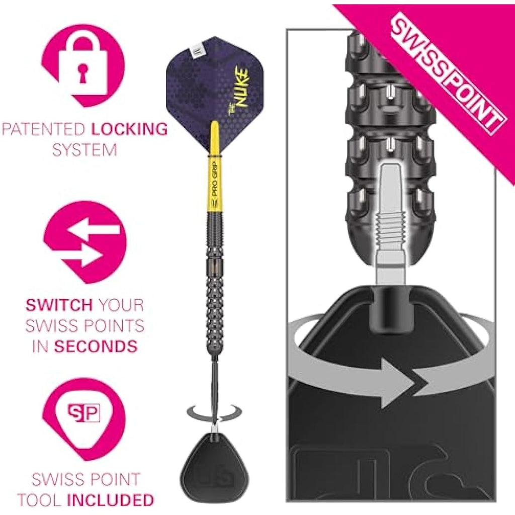 TARGET Darts Luke Littler G1 Steel Tip Swiss Point Darts, 90% Tungsten Dart, 22G/23G/24G | Generation 1 Steel Tip Dart, Player Edition Swiss Points Dart Sets with Tool, Pro Grip Shafts & No.2 Flights