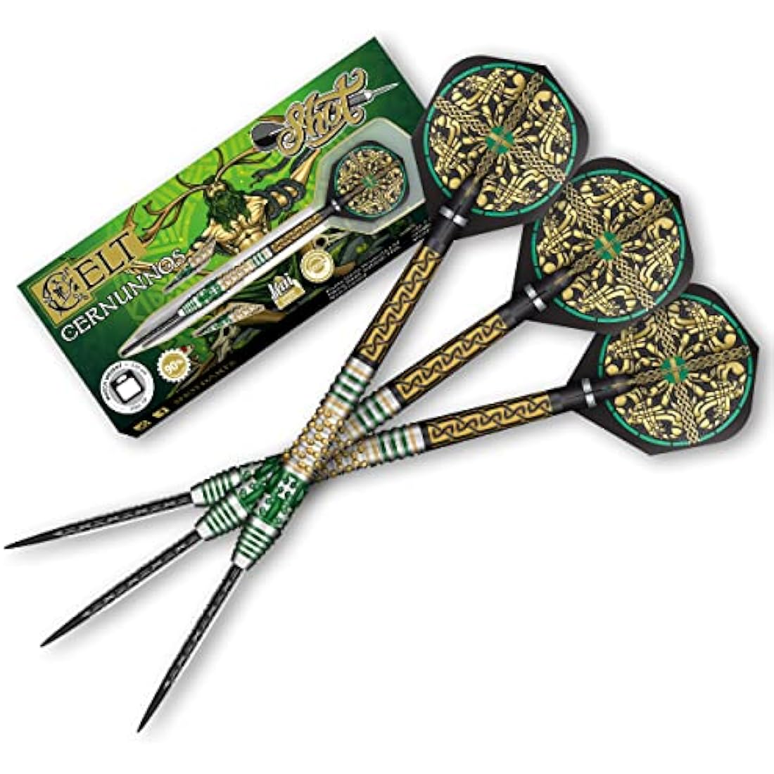 Shot! Celt Cernunnos Steel Tip Dart Set 90% Tungsten Pro Throwing Darts Steel Tip Set, Professional – Made in New Zealand – Designed Dart Flights for Women & Men – Metal Tip Bar Darts for Adults