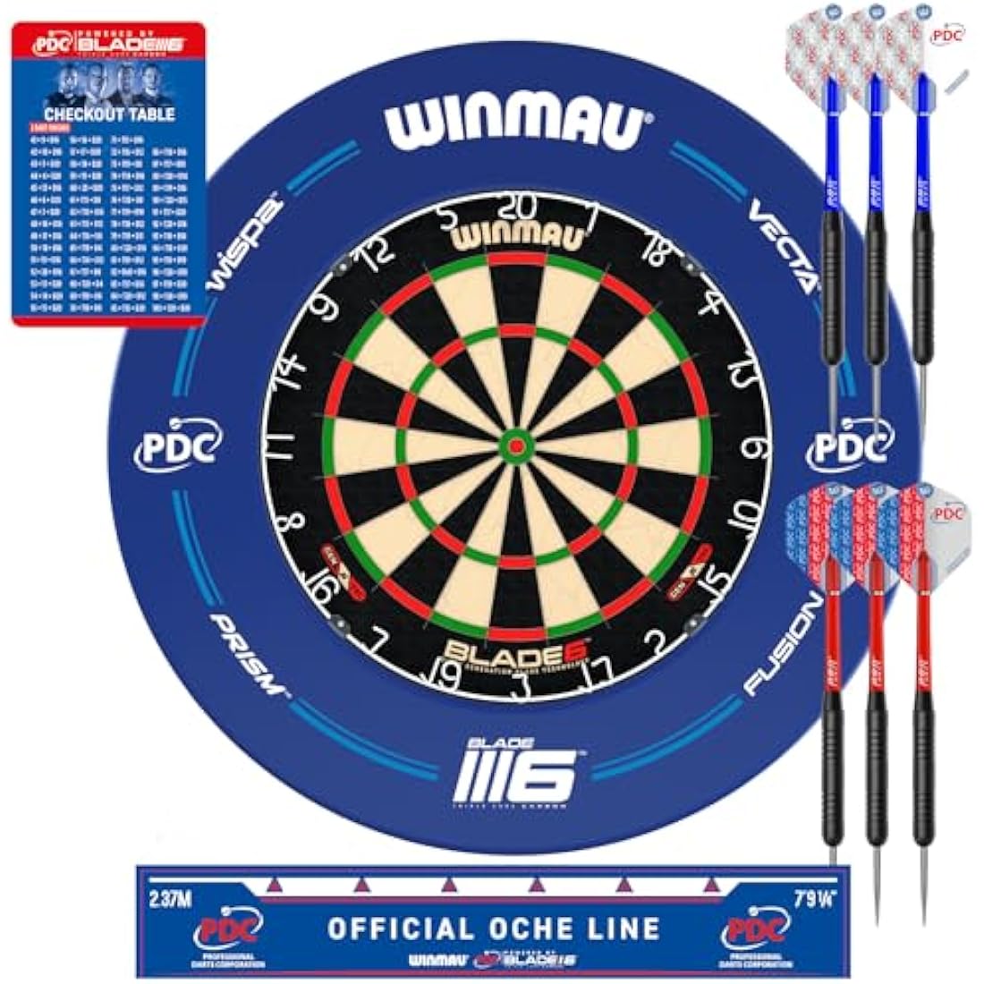 WINMAU PDC Blade 6 Dartboard Surround Set - Professional Darts Accessories - Includes Blade 6 Dart board, Surround, 2 Sets of Precision Darts & more