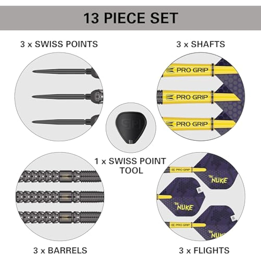 TARGET Darts Luke Littler G1 Steel Tip Swiss Point Darts, 90% Tungsten Dart, 22G/23G/24G | Generation 1 Steel Tip Dart, Player Edition Swiss Points Dart Sets with Tool, Pro Grip Shafts & No.2 Flights