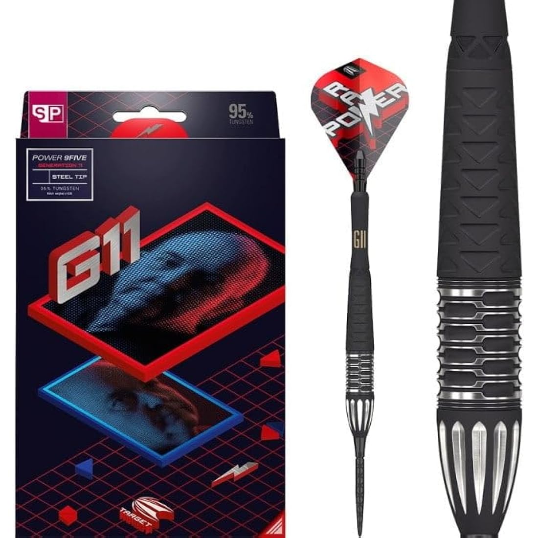 TARGET Darts Phil Taylor Gen 11 Power 9-Five Steel Tip Swiss Point Darts (3) Swiss Point Tool, 95% Tungsten Raw Power G11 | Generation 11 Phil Taylor Darts, Player Edition Swiss Points Dart Set