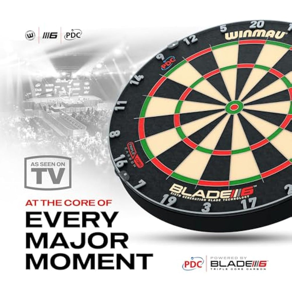 WINMAU Darts Blade 6 Triple Core Carbon Professional PDC Dartboard with Official tournament specifications | Endorsed by the PDC