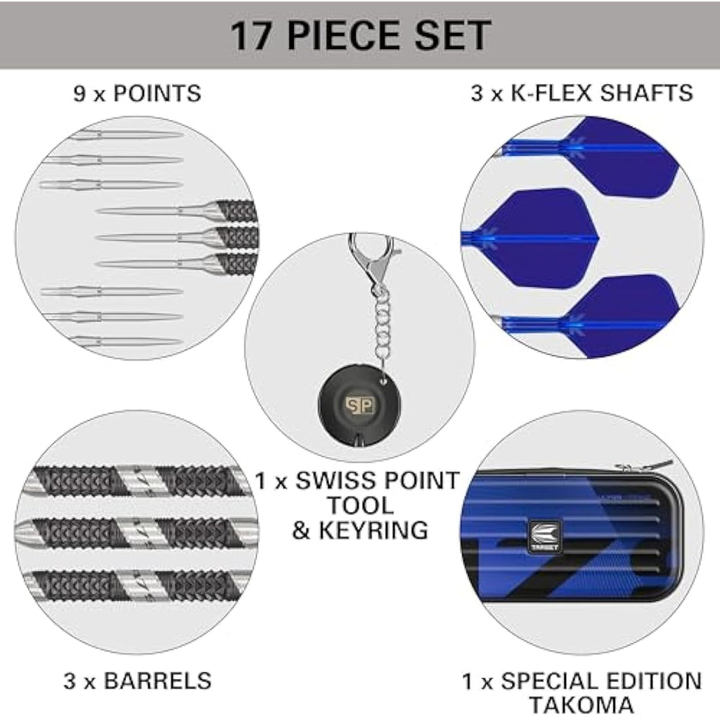 TARGET Darts 975 Ultra Marine 97.5% Tungsten Swiss Point Steel Tip Darts Set with K-Flex