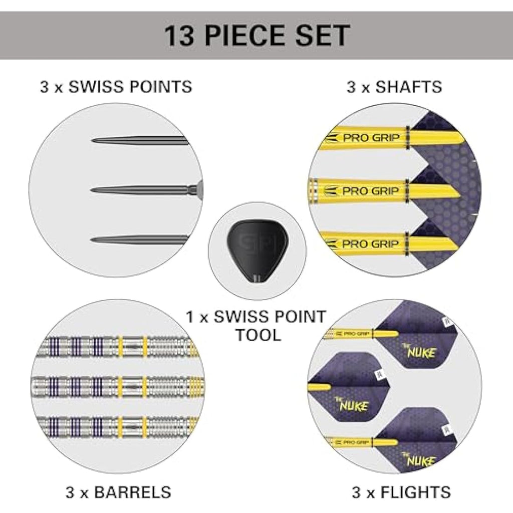 TARGET Darts Luke Littler Loadout Steel Tip Swiss Point Darts, 90% Tungsten Dart, 22G/23G/24G | Steel Tip Dart Set, Player Edition Swiss Points Dart Sets with Tool, Pro Grip Shafts & No.2 Flights