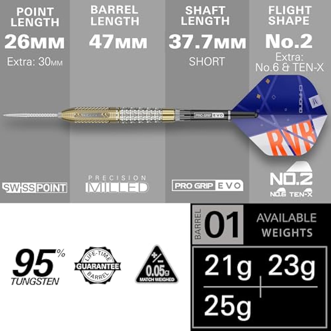 TARGET Darts Raymond van Barneveld Chrono Steel Tip Swiss Point Darts, 95% Tungsten Dart Set, 21G/23G/25G | Includes Dart Storage Case Takoma Wallet, Extra Dart Flights, Swiss Dart Points & SP Tool