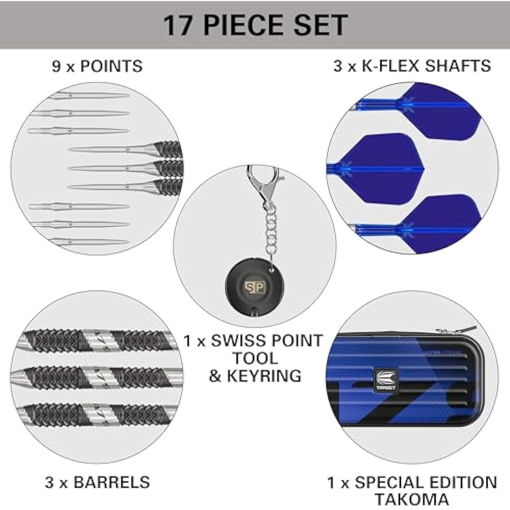 TARGET Darts 975 Ultra Marine 97.5% Tungsten Swiss Point Steel Tip Darts Set with K-Flex
