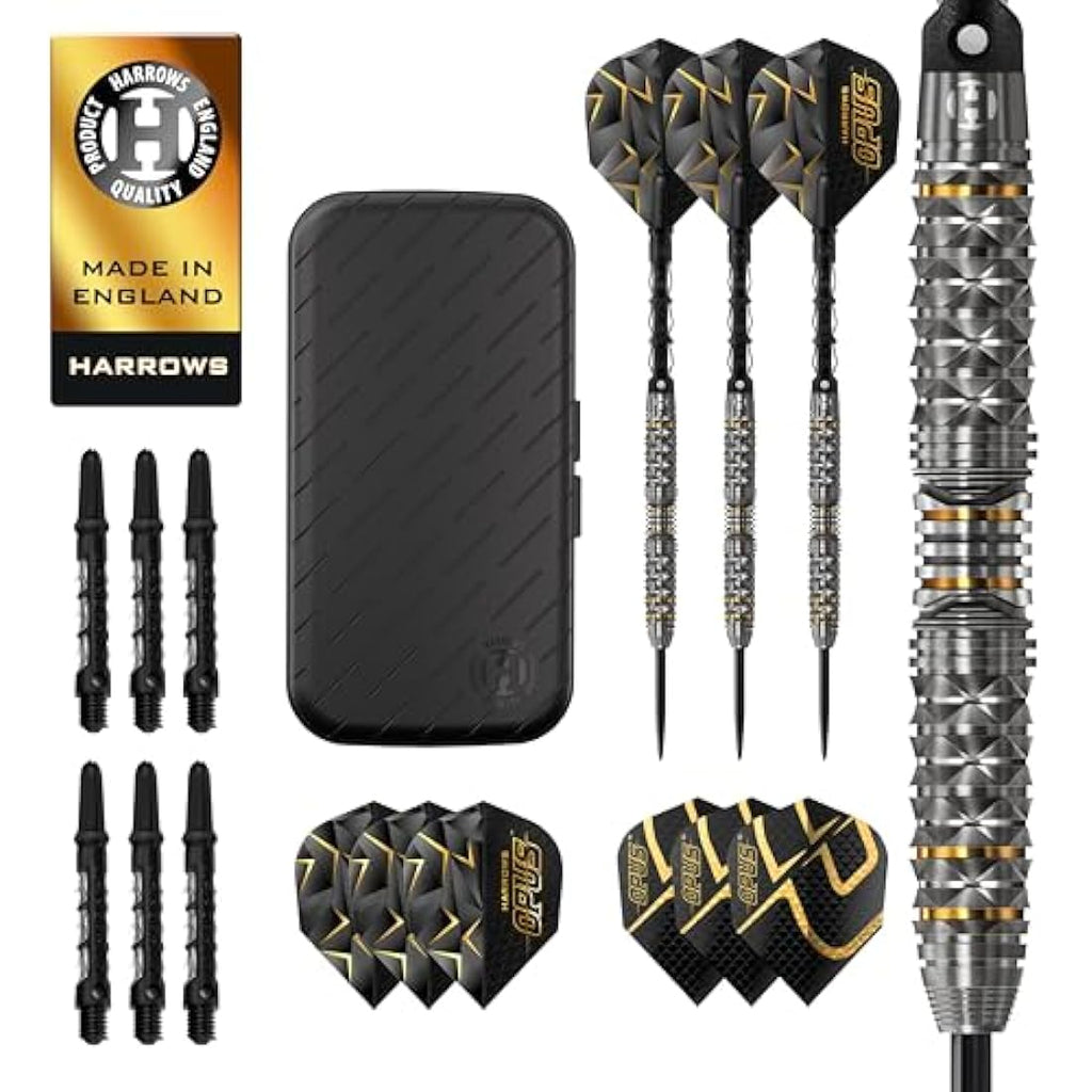 Harrows Opus Darts Set I Professional Darts 90% Tungsten Steel Tip ALL Weights Pro Darts I Huge 16pc Set with Carbon ST Shafts, Opus Flights & FREE Slimcase Darts Case
