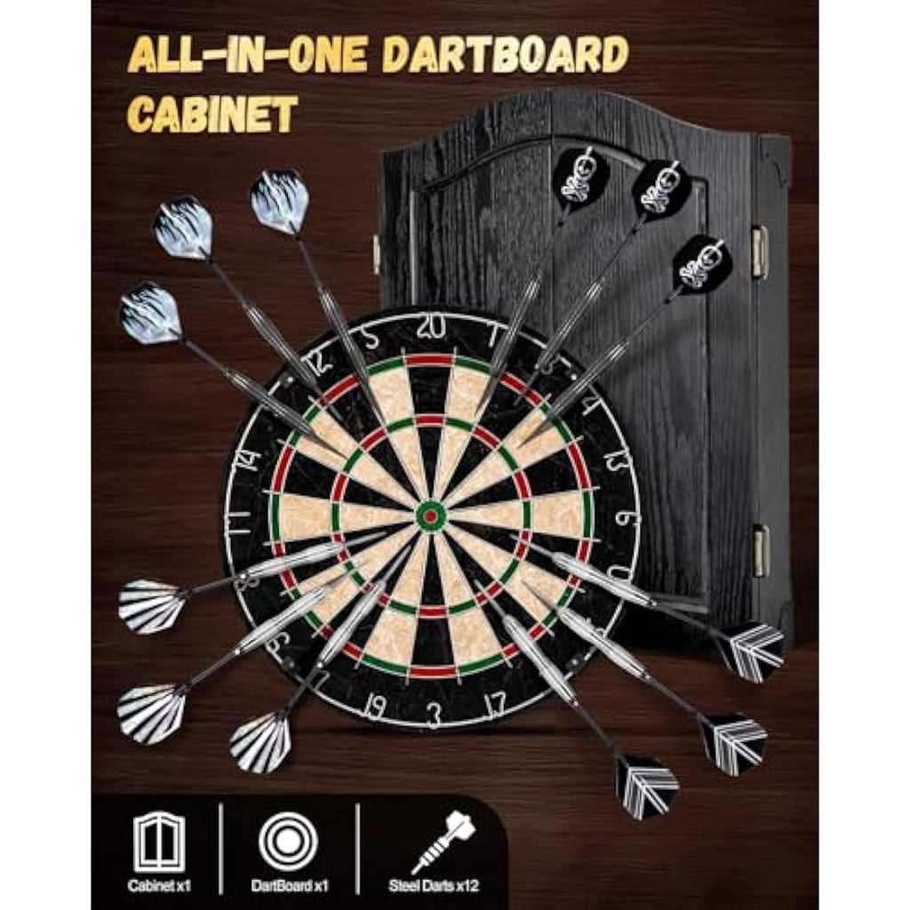 Yirinatek Sisal Dart Board Cabinet Sets, Professional Dart Boards Set [12*Steel Darts] - Wooden Dartboard Cabinet with Integrated Scoreboard for Family Game Rooms