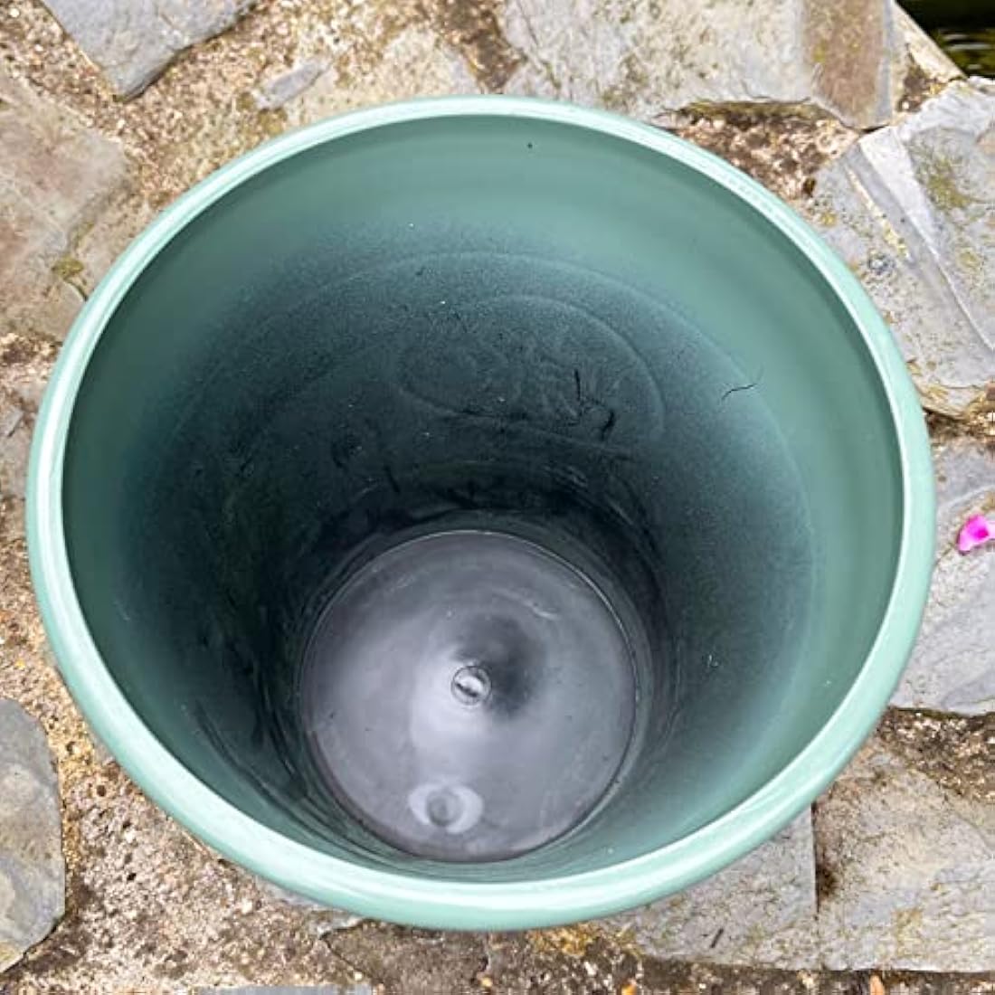 Darthome Glossy Round Planter Ceramic Effect Plastic Light Classic Garden Flower Pot Blue Grey Green 23cm (Green)