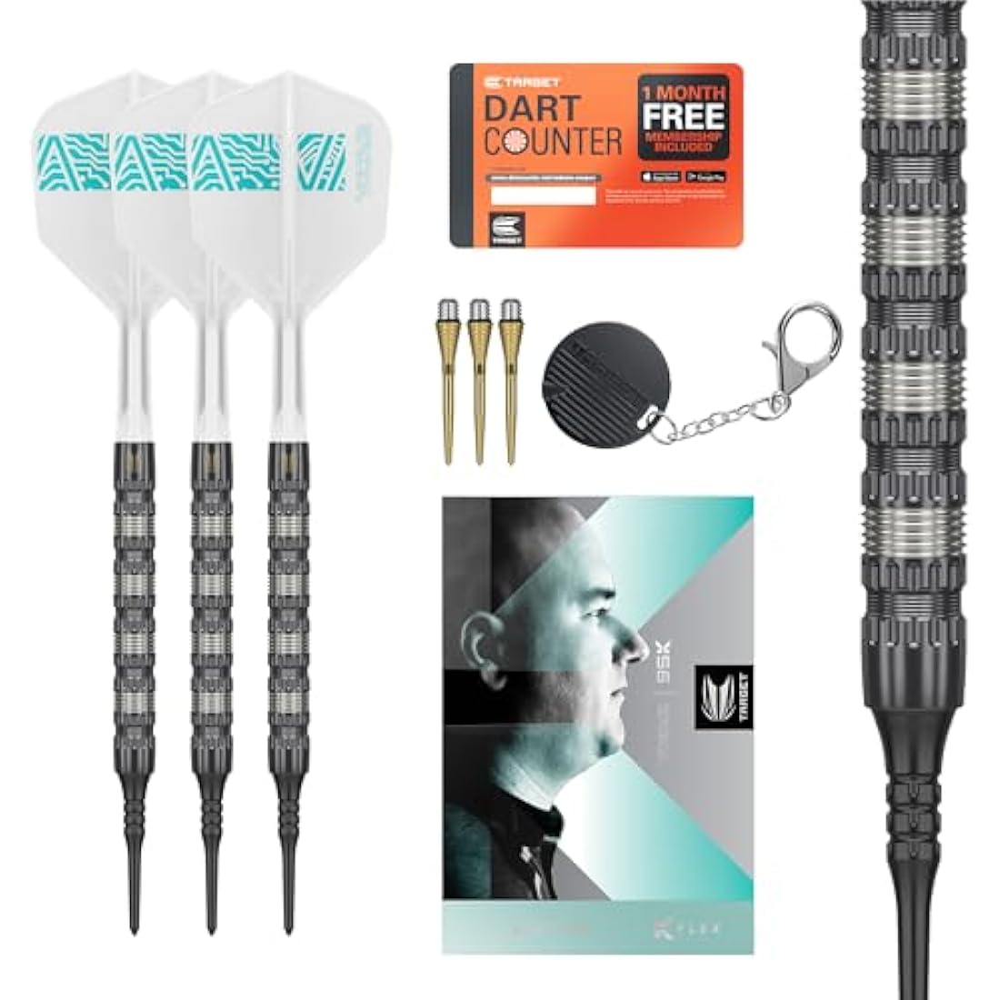 Target Darts Rob Cross 95K Soft Tip 95% Tungsten Dart Set, 18G | Voltage Player-Edition Darts Set with Pixel Tips, K-Flex Flights, Soft Tip Electronic Darts Set