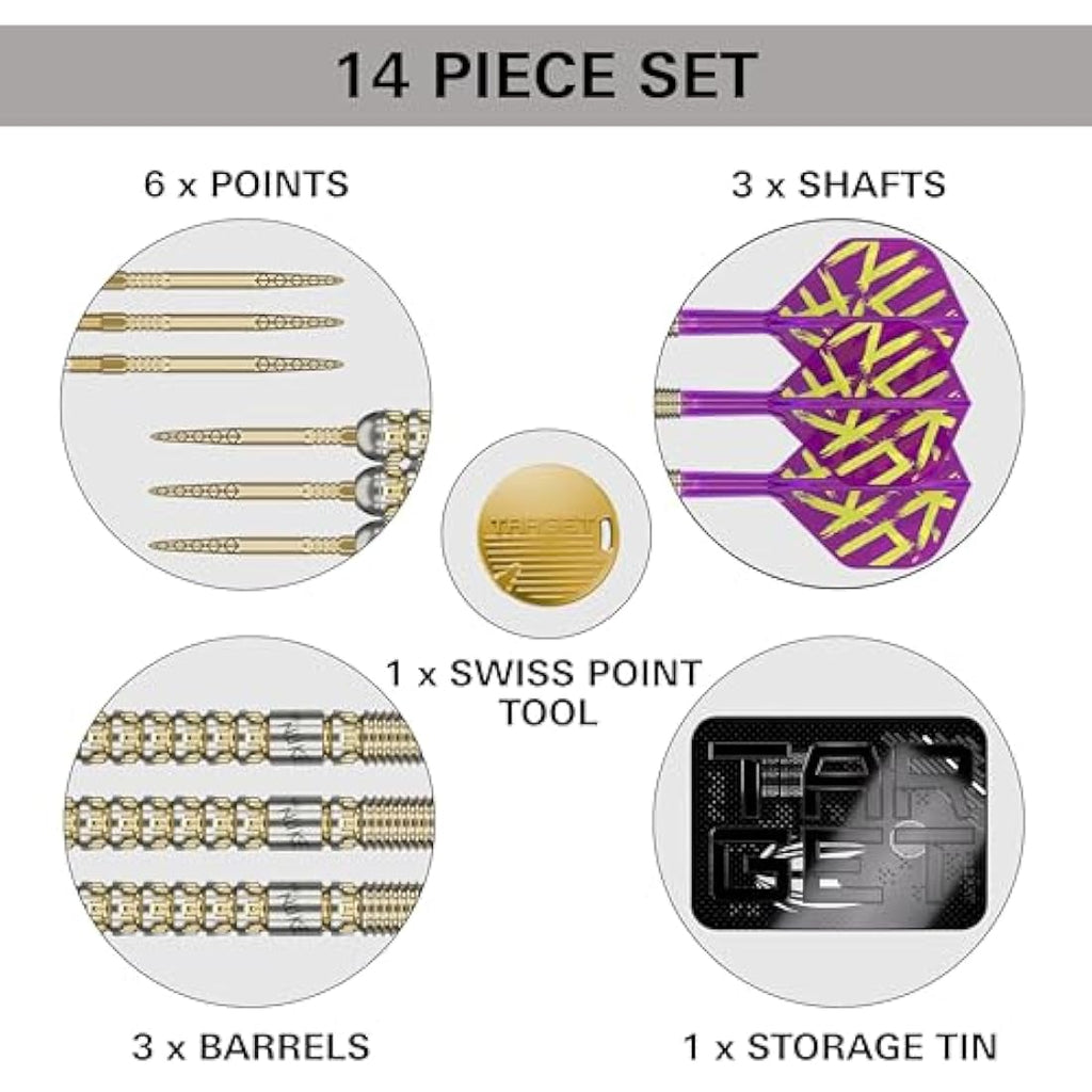 TARGET Darts Luke Littler Gen 1 Prodigy Steel Tip Swiss Point Darts, 90% Tungsten Darts, 22G/23G/24G | Generation 1 Gold Steel Tip Darts, G1 Player Edition Swiss Points Dart Sets, Flights and Shafts