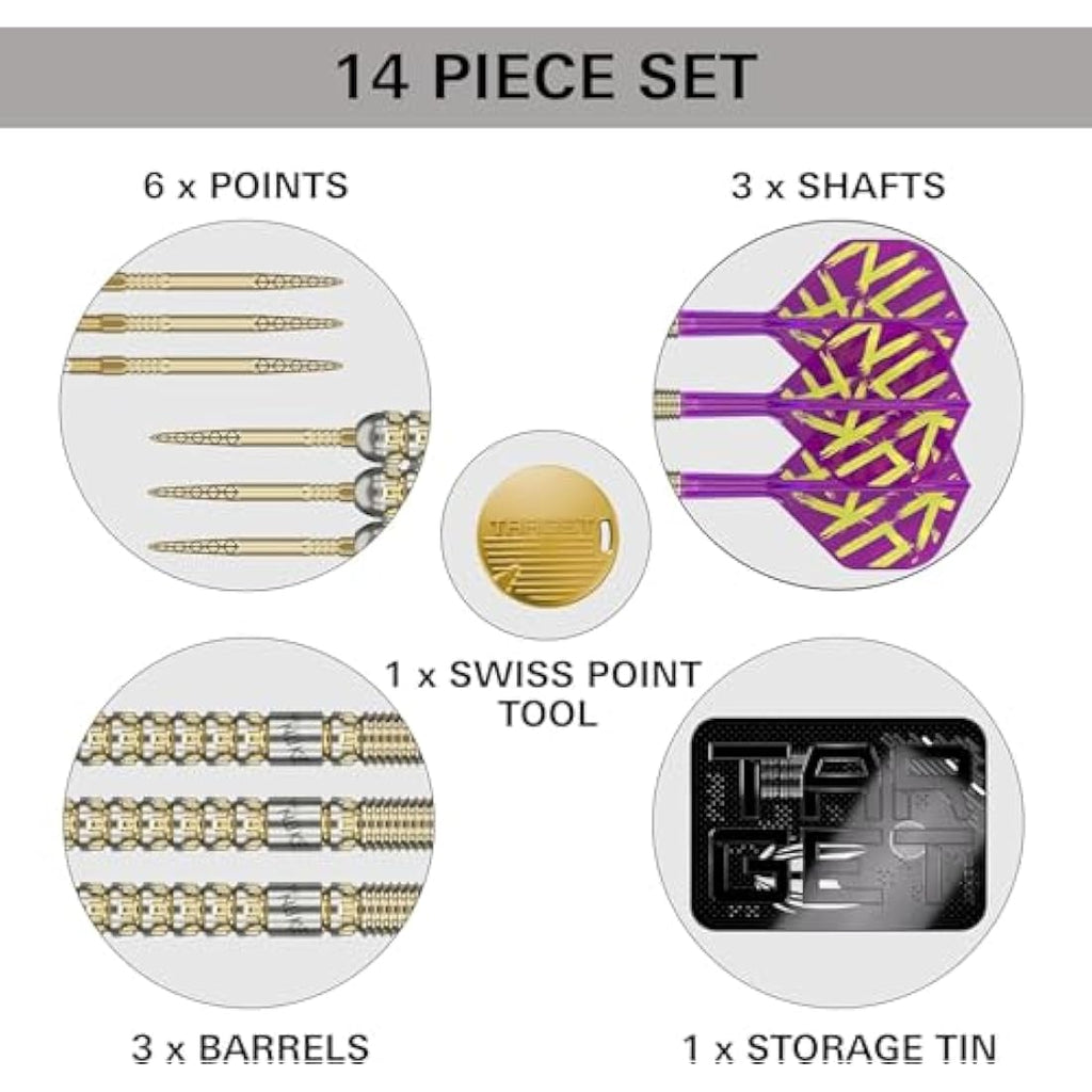 TARGET Darts Luke Littler Gen 1 Prodigy Steel Tip Swiss Point Darts, 90% Tungsten Darts, 22G/23G/24G | Generation 1 Gold Steel Tip Darts, G1 Player Edition Swiss Points Dart Sets, Flights and Shafts
