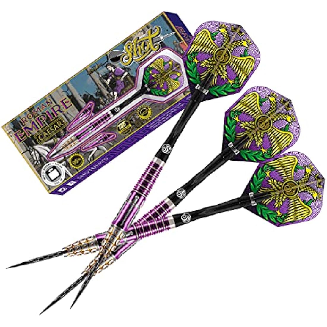 Shot! Darts Roman Empire Caesar Steel Tip Dart Set Center Weighted 95% Tungsten Barrels