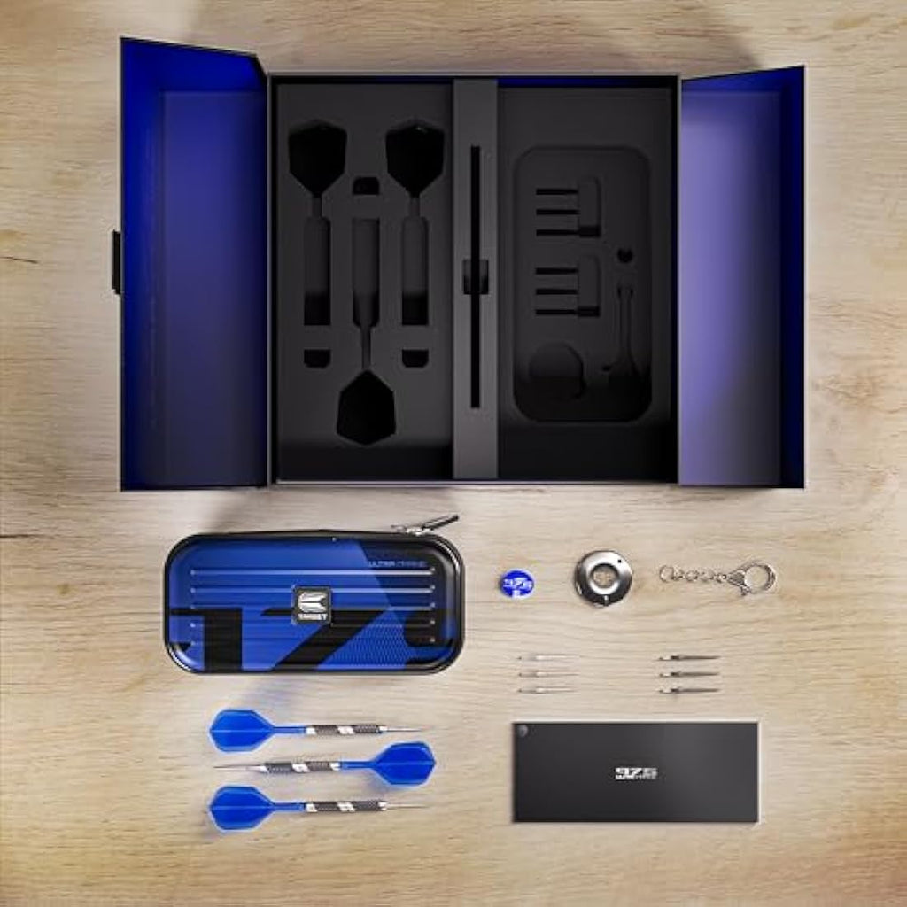 TARGET Darts 975 Ultra Marine 97.5% Tungsten Swiss Point Steel Tip Darts Set with K-Flex