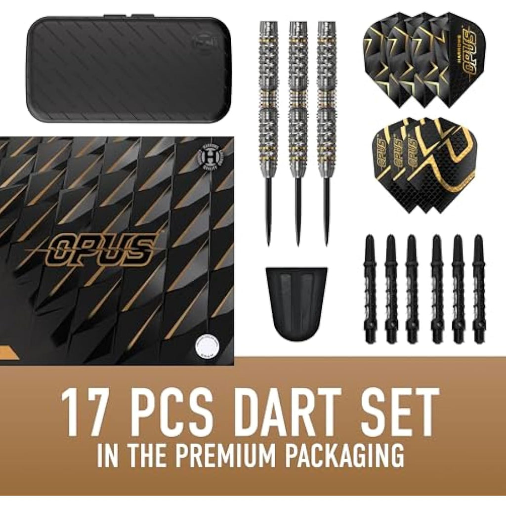 Harrows Opus Darts Set I Professional Darts 90% Tungsten Steel Tip ALL Weights Pro Darts I Huge 16pc Set with Carbon ST Shafts, Opus Flights & FREE Slimcase Darts Case