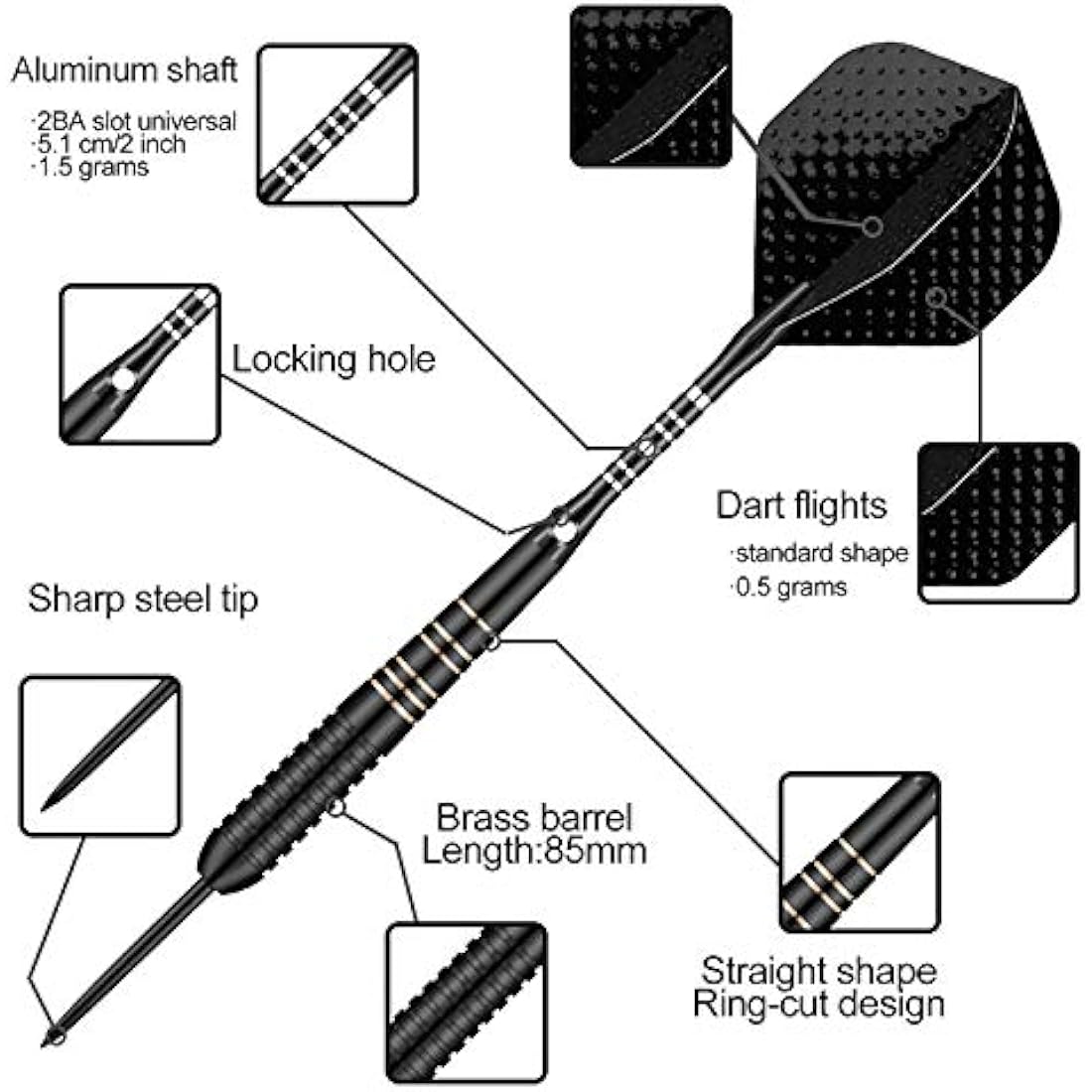 sanfeng Professional 3 Pack 22g, 23g, 24g, 27g Steel Tip Darts Set With Darts Stems Flights + 50pcs Rubber O-Rings + 12pcs Spring Rings + 1pcs Dart Sharpener Tool for Dart Board