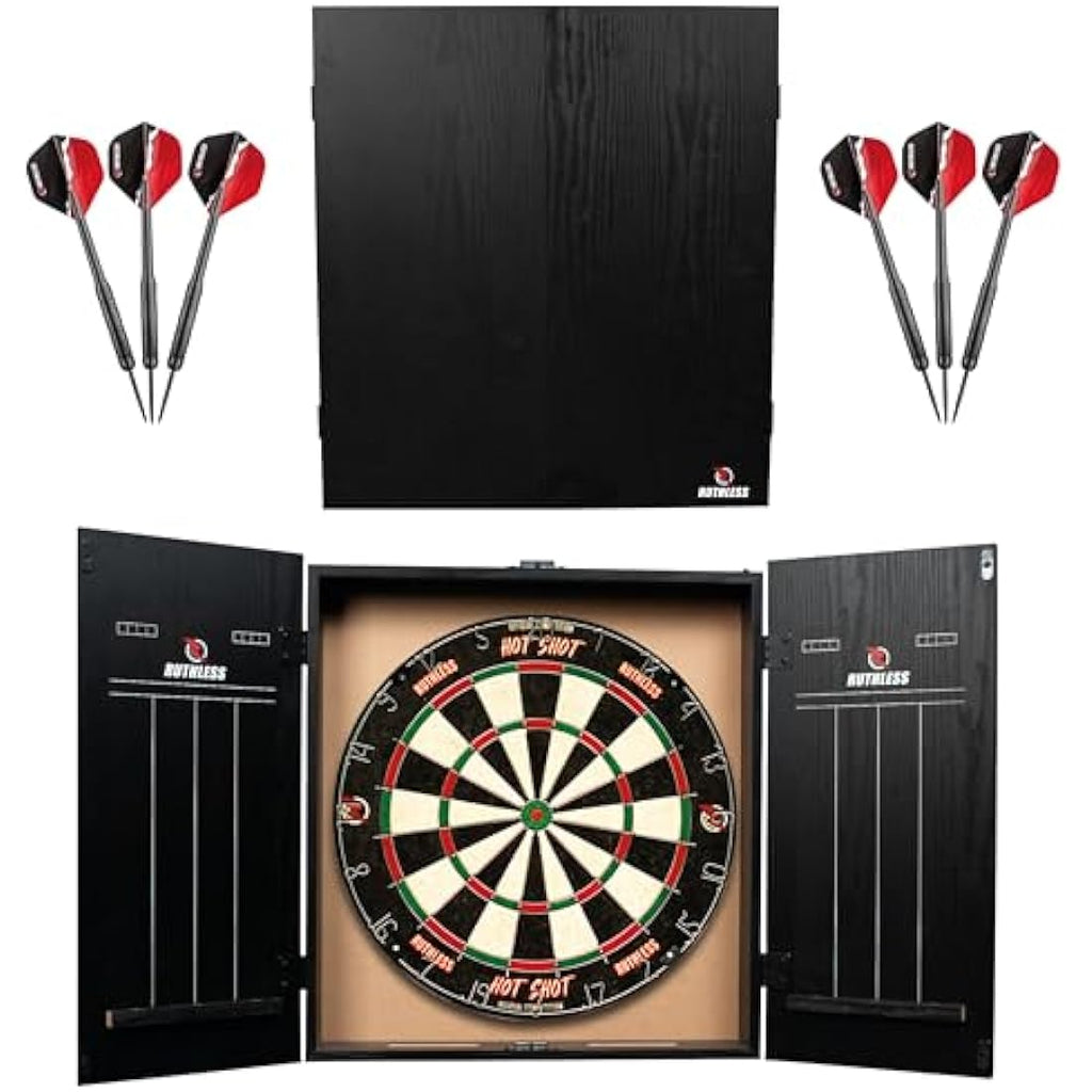 Ruthless Home Darts Centre | Complete Home Dart Board Centre Including Cabinet, Dartboard and 2 Sets of Darts