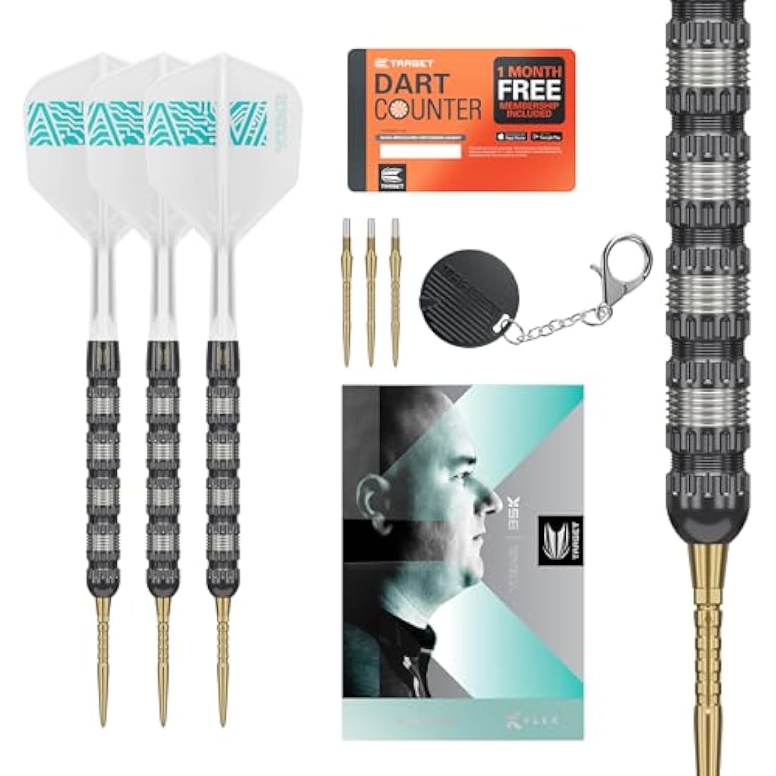 TARGET Darts Rob Cross 95K Steel Tip Swiss Point Darts, 95% Tungsten Darts with K-Flex Flights, 21G/22G/23G | Voltage Darts, Player Edition Swiss Points K Flex Dart Set, Swiss Point Tool Included