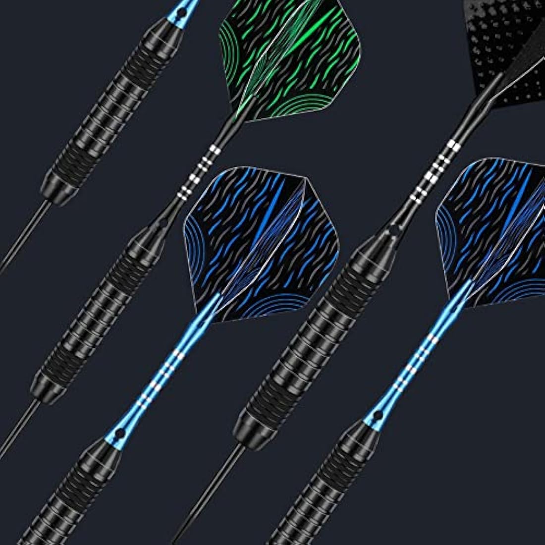 DARTSPACE 12 Pack Steel Tip Darts Set 22 24 Grams, Metal Tip Darts with Premium Black Blue Purple Darts Stem 24 Flights Extra 50 Rubber O-Rings 1 Dart Sharpener for Dart Board