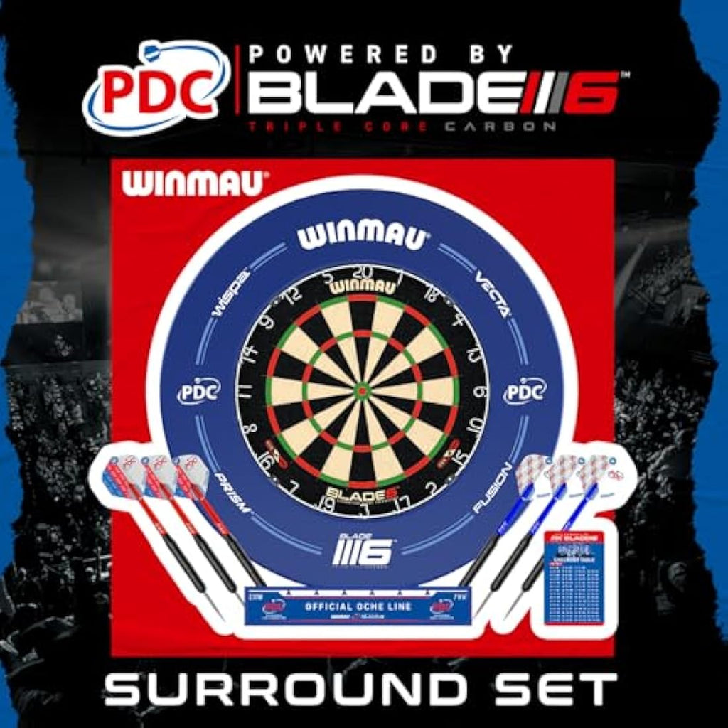 WINMAU PDC Blade 6 Dartboard Surround Set - Professional Darts Accessories - Includes Blade 6 Dart board, Surround, 2 Sets of Precision Darts & more