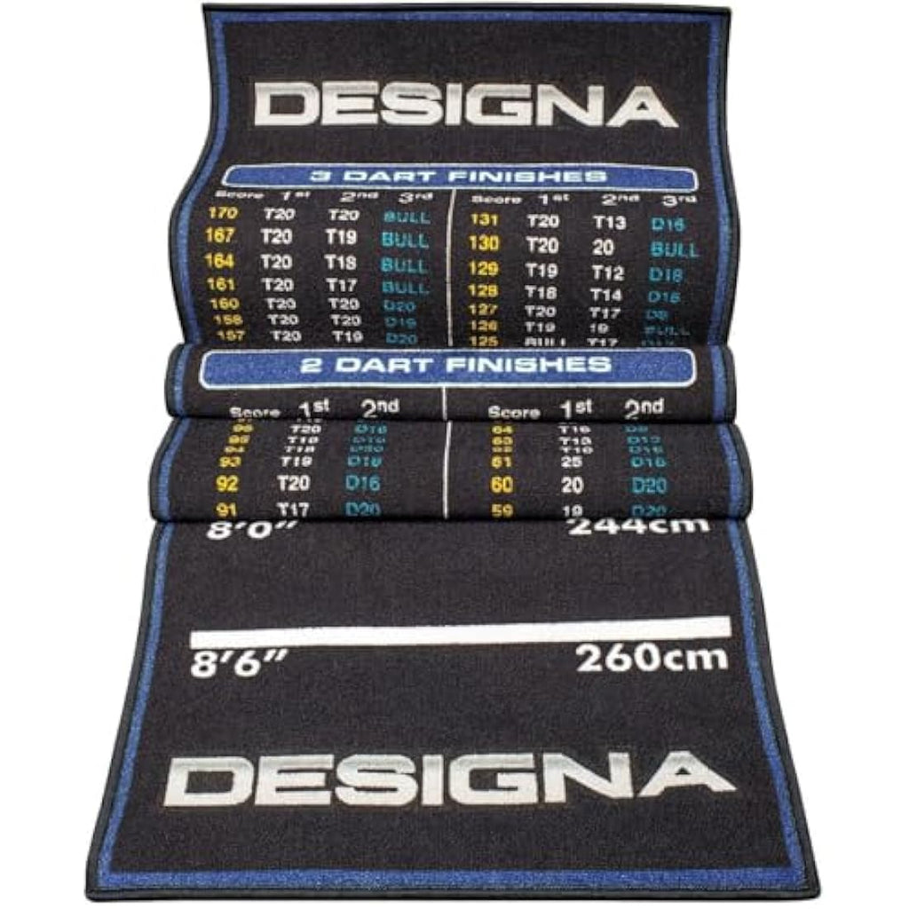 Designa Darts | Non Slip Carpet Darts Mat with Checkout Design | Multiple Colours & Sizes.