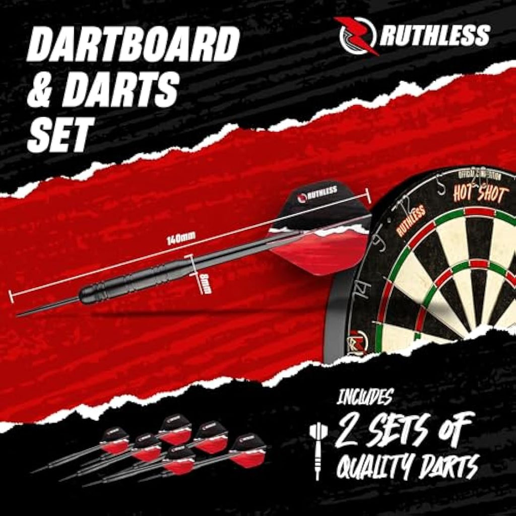 Ruthless Home Darts Centre | Complete Home Dart Board Centre Including Cabinet, Dartboard and 2 Sets of Darts