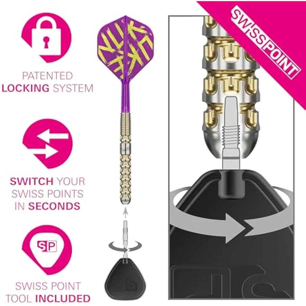 TARGET Darts Luke Littler Gen 1 Prodigy Steel Tip Swiss Point Darts, 90% Tungsten Darts, 22G/23G/24G | Generation 1 Gold Steel Tip Darts, G1 Player Edition Swiss Points Dart Sets, Flights and Shafts